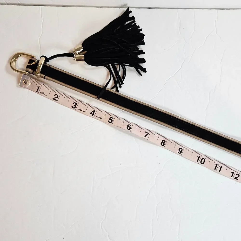 White‎ House Black Market Black Suede Belt With Tassel Women's Medium Boho Chic